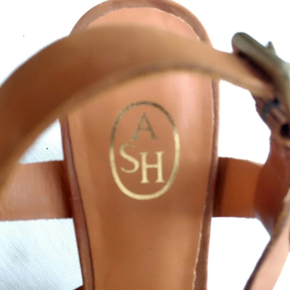 Designer Ash Delire Cognac Leather Platform Sandals- 8.5